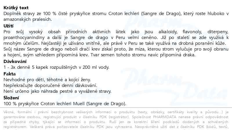 Příbalový leták - Allnature Dračí krev 30ml