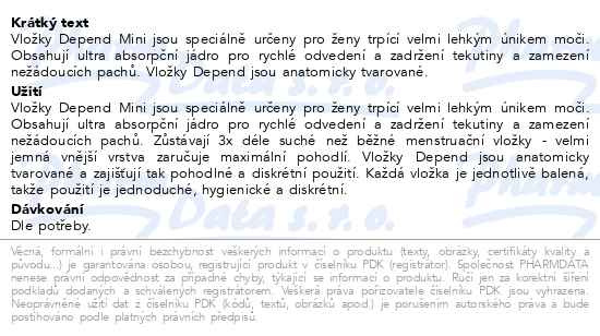 Příbalový leták - Inkont.vložky absorpní DEPEND Mini Duopack 2x14ks