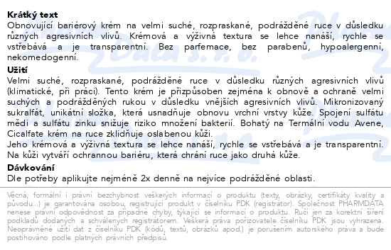 Příbalový leták - AVENE Cicalfate obnovující bariérový krém na ruce 100 ml