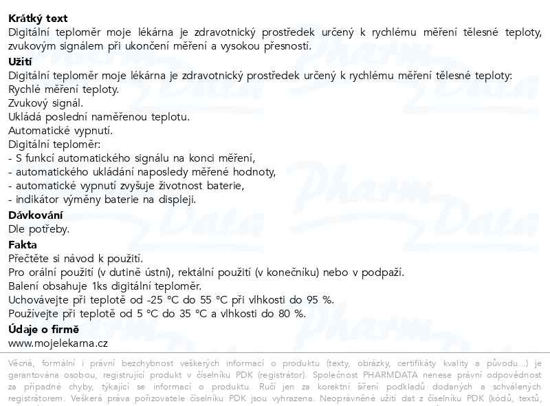 Příbalový leták - Digitální teploměr Moje lékárna