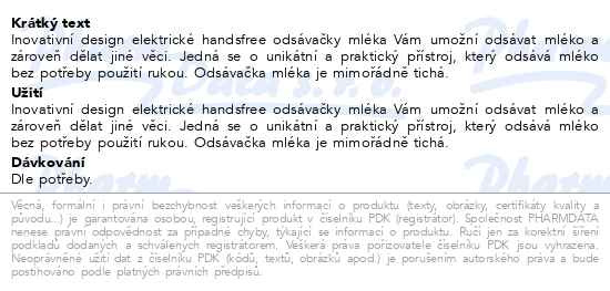 Příbalový leták - BABYONO Odsávačka mateřského mléka elektrická handsfree Shelly