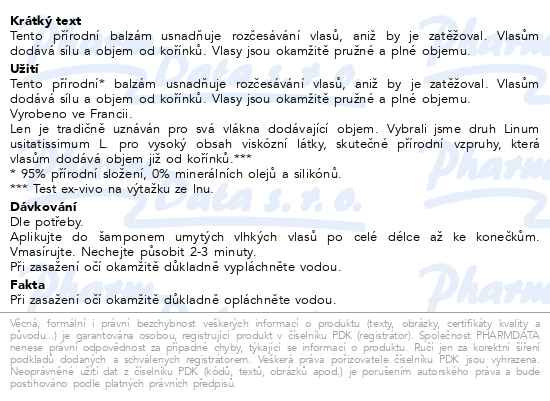 Příbalový leták - KLORANE Balzám s BIO lnem 200ml