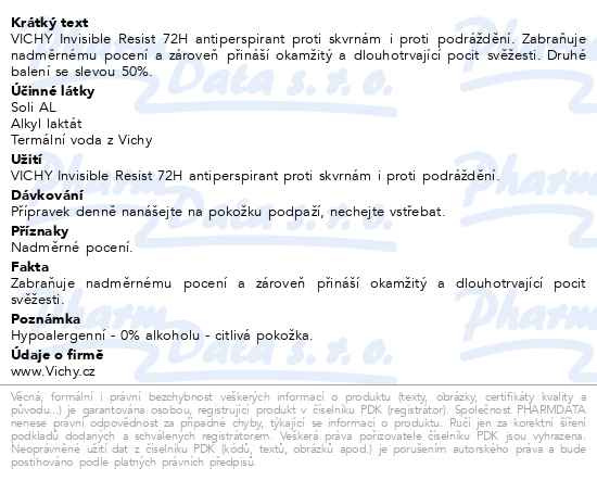 Příbalový leták - VICHY INVISIBLE Resist 72H Antiperspirant 2x50ml