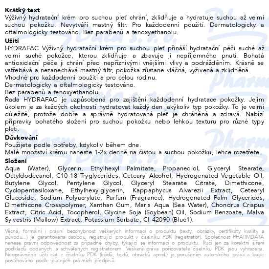 Příbalový leták - HYFAC Hydrafac Výživný hydratační krém pro suchou pleť 40ml