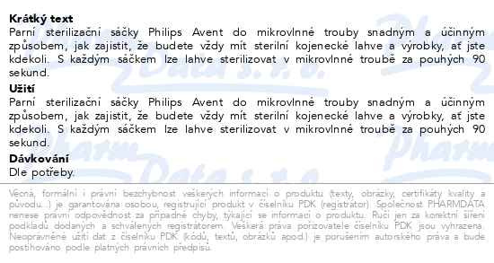 Příbalový leták - Philips AVENT Sáčky sterilizační do mikrovlnné trouby, 5 ks