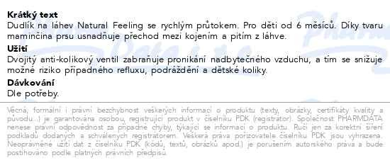 Příbalový leták - CHICCO Dudlík na láhev Natural Feeling silikon rychlý průtok 6m+ 2 ks