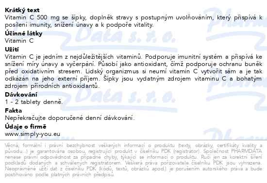 Příbalový leták - Vitamin C 500mg se šípky Da Vinci Pharma 100+20tbl