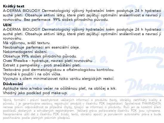 Příbalový leták - A-DERMA BIOLOGY Výživný hydratační krém 40ml