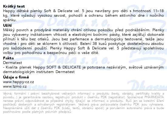Příbalový leták - Happy Soft&Delicate 5 dětské pleny 11-18kg 38ks