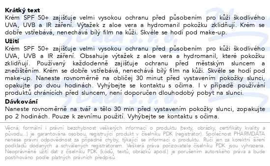 Příbalový leták - Biotter NC Urban Sunblock krém SPF50+ 40ml