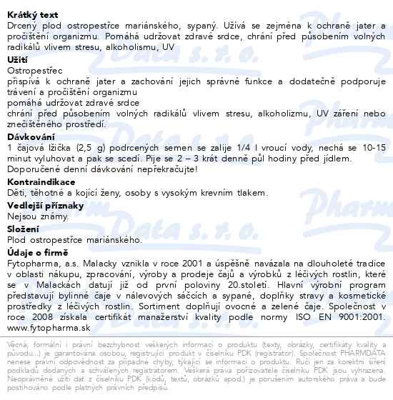 Příbalový leták - Ostropestřec plod drcený 130g Fytopharma