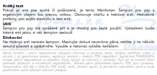 Příbalový leták - Menforsan Šampon pro hedvábnou srst pro psy 300ml
