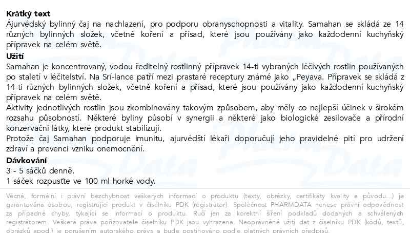 Příbalový leták - Samahan bylinný nápoj 25 sáčků