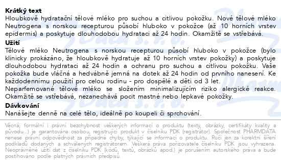 Příbalový leták - NEUTROGENA® Norská receptura Hloubkově hydratační tělové mléko pro citlivou pokožku 400 ml