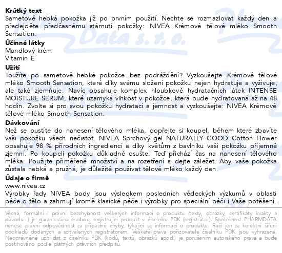 Příbalový leták - NIVEA Smooth Sensation krémové tělové mléko 400ml