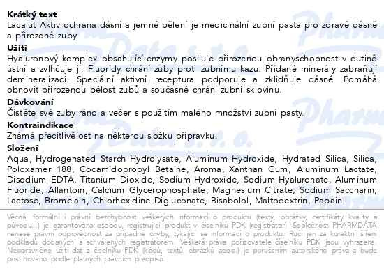 Příbalový leták - Lacalut Aktiv zubní pasta ochrana dásní & jemné bělení 100ml