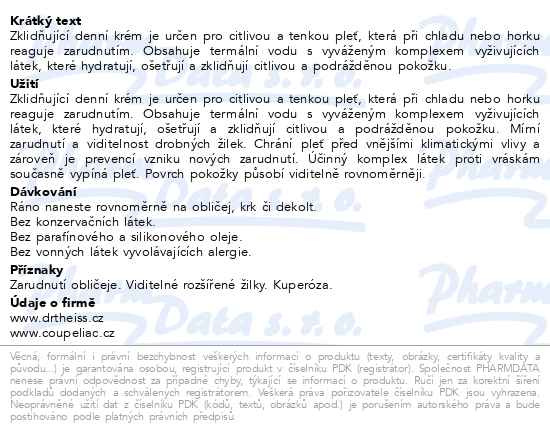 Příbalový leták - Coupeliac zklidňující denní krém 50ml