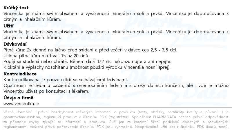 Příbalový leták - Vincentka přírod.0.7l-nevrat.láhev