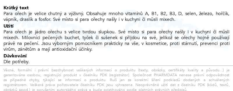 Příbalový leták - Allnature Para ořechy 500g
