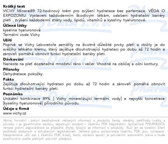 Příbalový leták - VICHY MINÉRAL 89 72h Hydratační krém bez parfemace 50ml