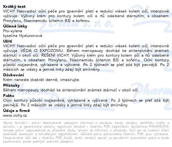 Příbalový leták - VICHY Neovadiol oční péče 15ml