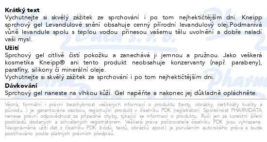 Příbalový leták - KNEIPP Sprchový gel Levandulové snění 200ml