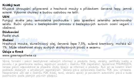 Příbalový leták - Green Apotheke Chipsy s červenou řepou 100g