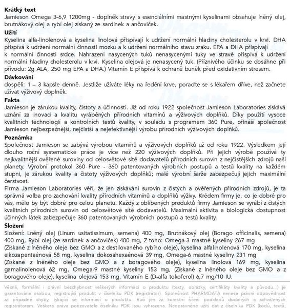 Příbalový leták - JAMIESON Omega 3-6-9 1200mg cps.150+50