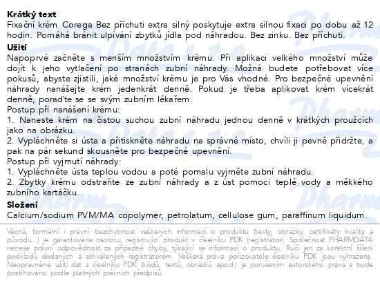 Příbalový leták - Fixační krém Corega Original  extra silný pro pevnou fixaci zubní náhrady, bez příchuti, 40g
