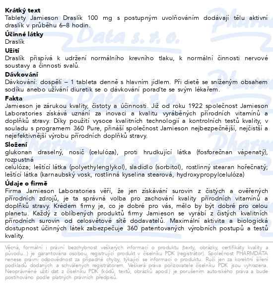 Příbalový leták - JAMIESON Draslík 100mg s postupným uvol.tbl.100