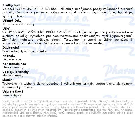 Příbalový leták - VICHY Vysoce vyživující krém na ruce 50ml