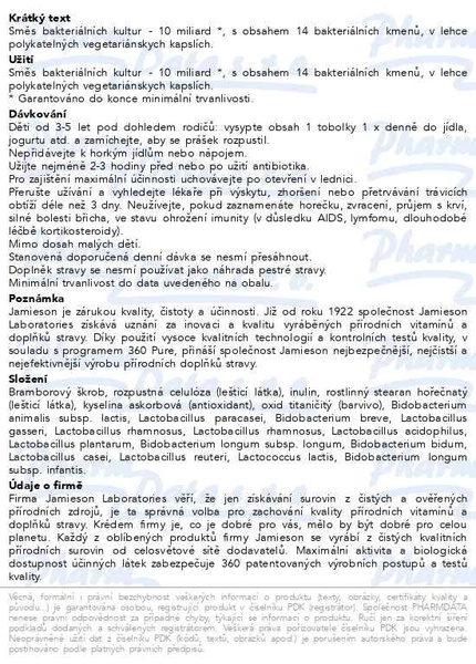 Příbalový leták - JAMIESON Probiotic 10 miliard cps.60