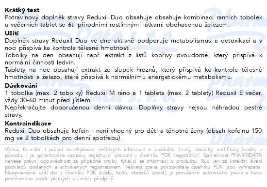 Příbalový leták - Reduxil Duo 30 tobolek + 30 tablet