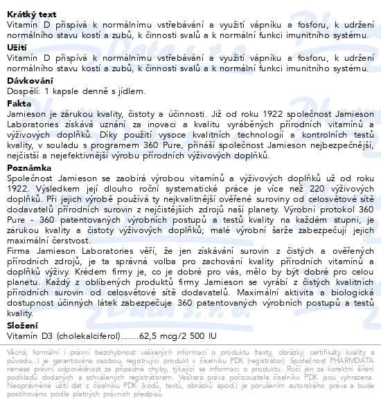 Příbalový leták - JAMIESON Vitamín D3 2500 IU cps.135