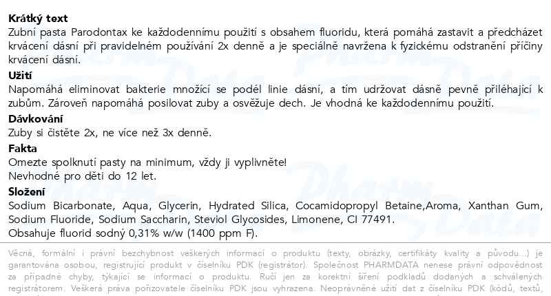 Příbalový leták - Parodontax Whitening zubní pasta 2x75ml