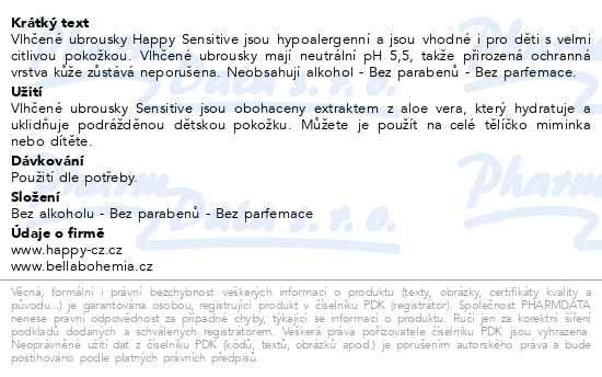 Příbalový leták - Happy vlhčené ubrousky Sensitive 56ks NOVÉ