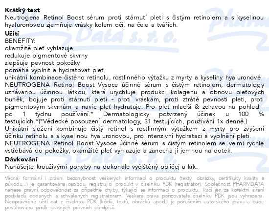 Příbalový leták - Neutrogena Retinol Boost sérum 30ml