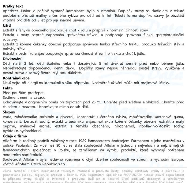 Příbalový leták - APETISTER JUNIOR sirup 100 ml