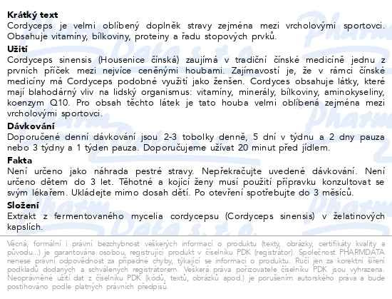 Příbalový leták - Allnature Cordyceps cps.100