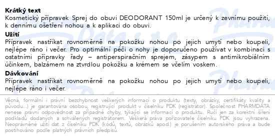 Příbalový leták - svorto 301 Sprej do obuvi DEODORANT 150ml