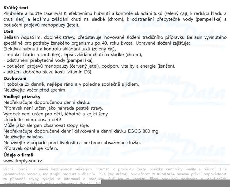 Příbalový leták - Bellasin AquaSlim 120 tobolek