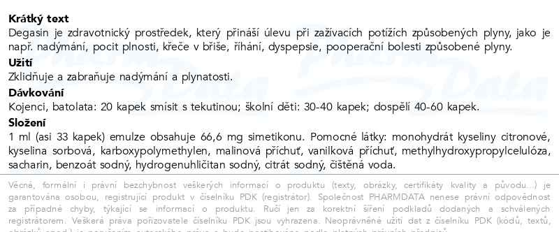 Příbalový leták - Degasin simetikon 66,6mg/ml emulze při nadýmání 50 ml