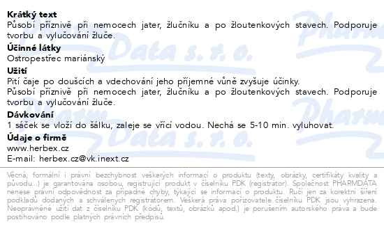 Příbalový leták - HERBEX Ostropestřec mariánský n.s.20x3g