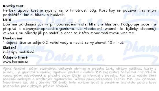 Příbalový leták - HERBEX Lipový květ čaj sypaný 50g