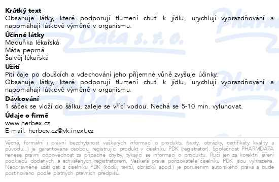 Příbalový leták - HERBEX Čaj na hubnutí n.s.20x3g