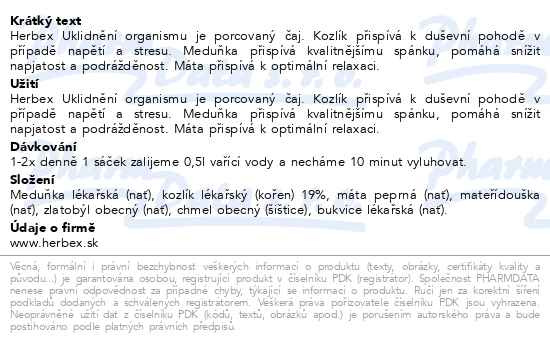 Příbalový leták - HERBEX lékárna Uklidnění organismu n.s.20x3g