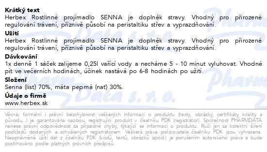 Příbalový leták - HERBEX lékárna Rostlin.projímadlo SENNA n.s.20x2g