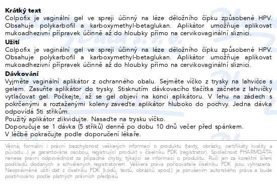 Příbalový leták - Colpofix vaginální gel v spreji 20ml+10 vag.apl.