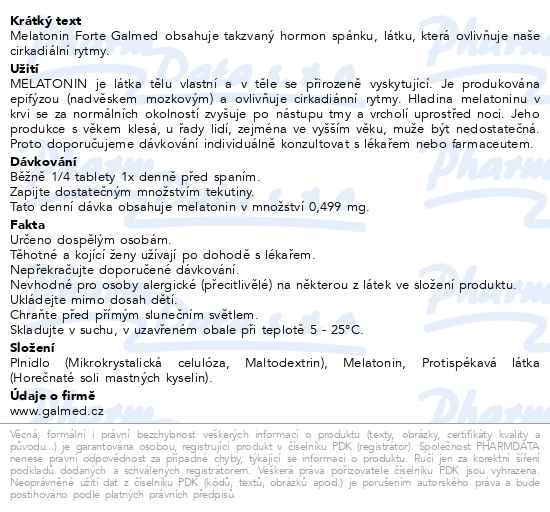 Příbalový leták - Melatonin Forte Galmed tbl 100+20