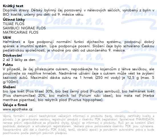 Příbalový leták - Apotheke Dětský čaj BIO dýchací cesty 20x1.5g